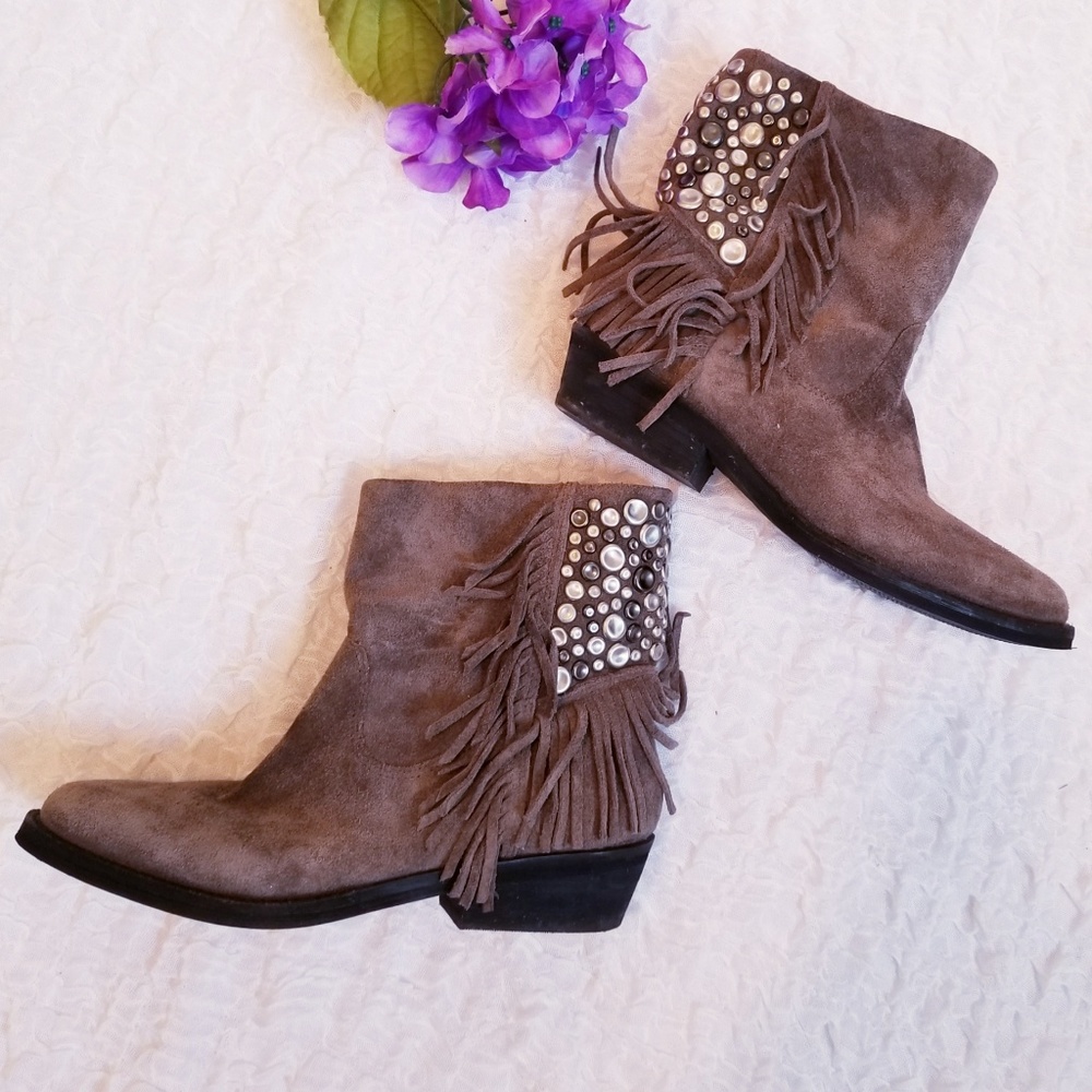 Reba Fringe Leather Ankle Boots by Justin